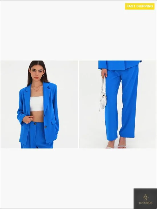 Oversized Blazer Wide Leg Pantsuit Professional Work Office Business Casual - Picture 6 of 7